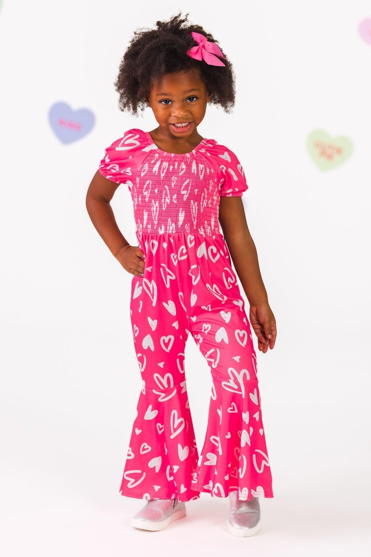 Hot Pink Heart Bell Bottom Jumpsuit