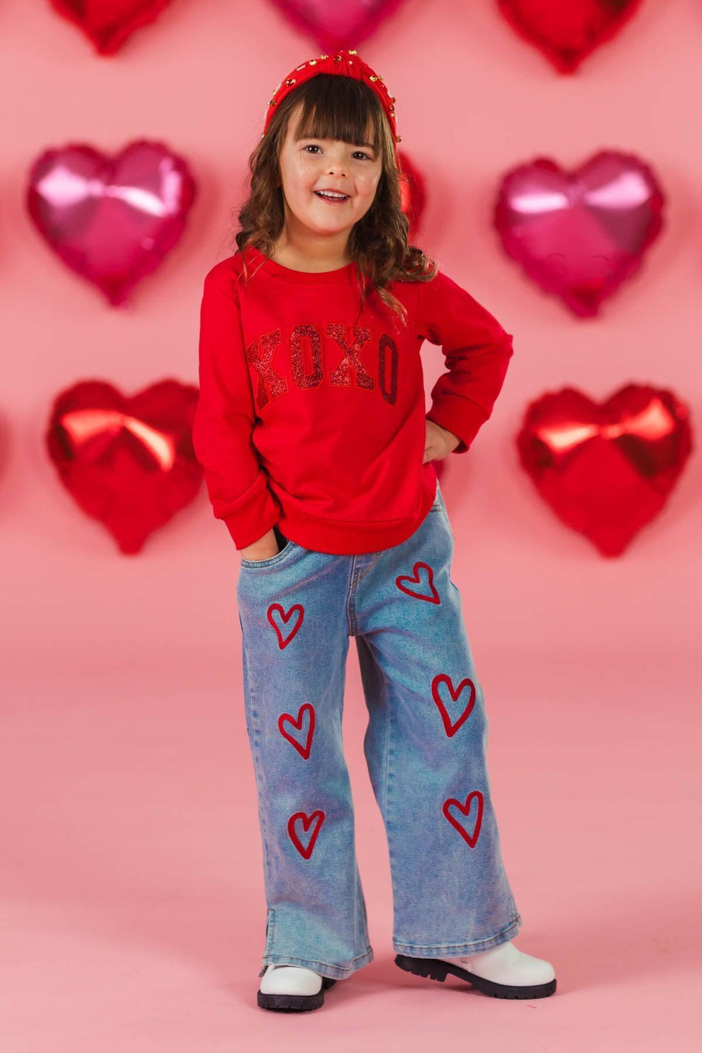 "XOXO" Heart Denim Pant Set