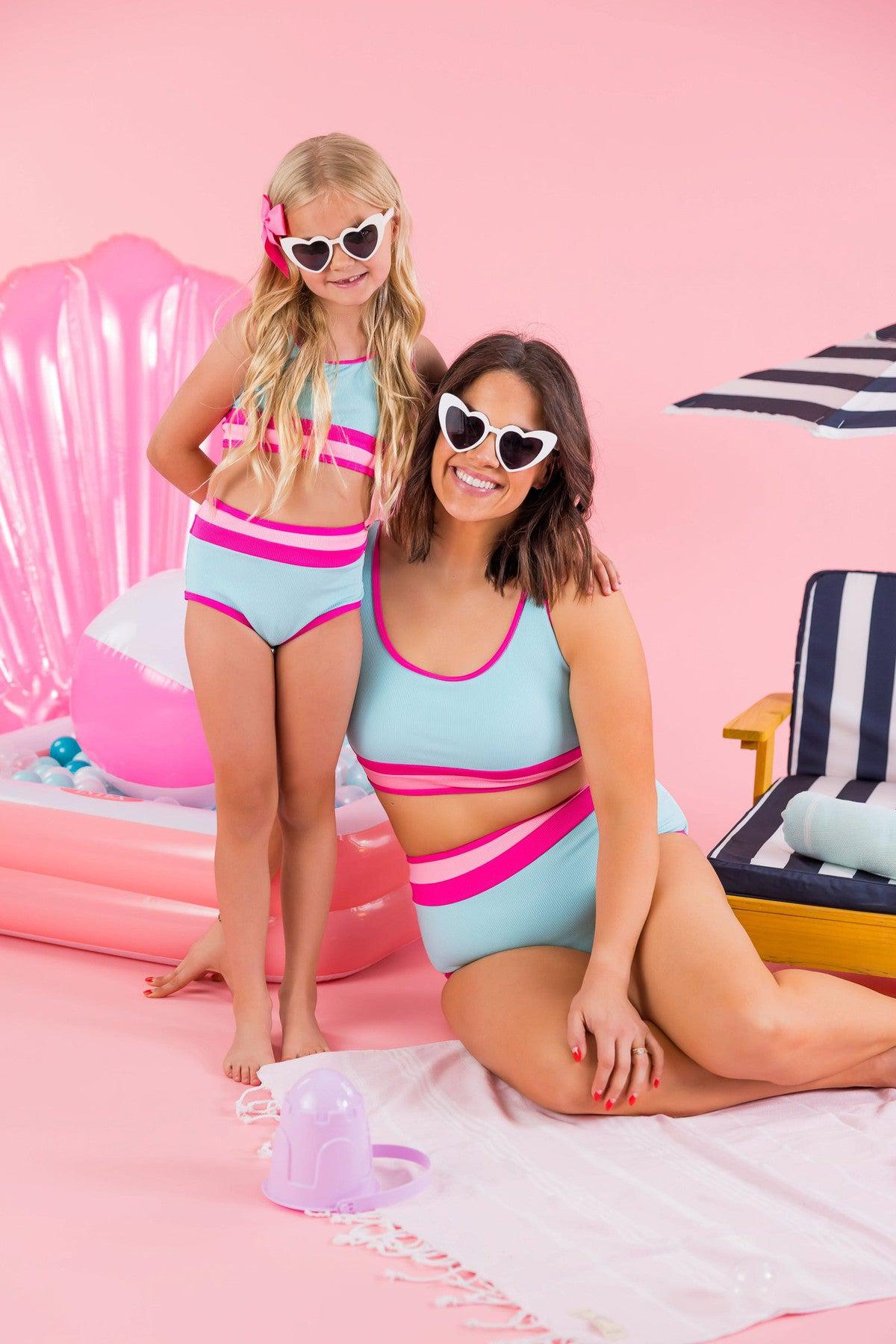 Mom & Me - Blue & Pink Stripe Bikini