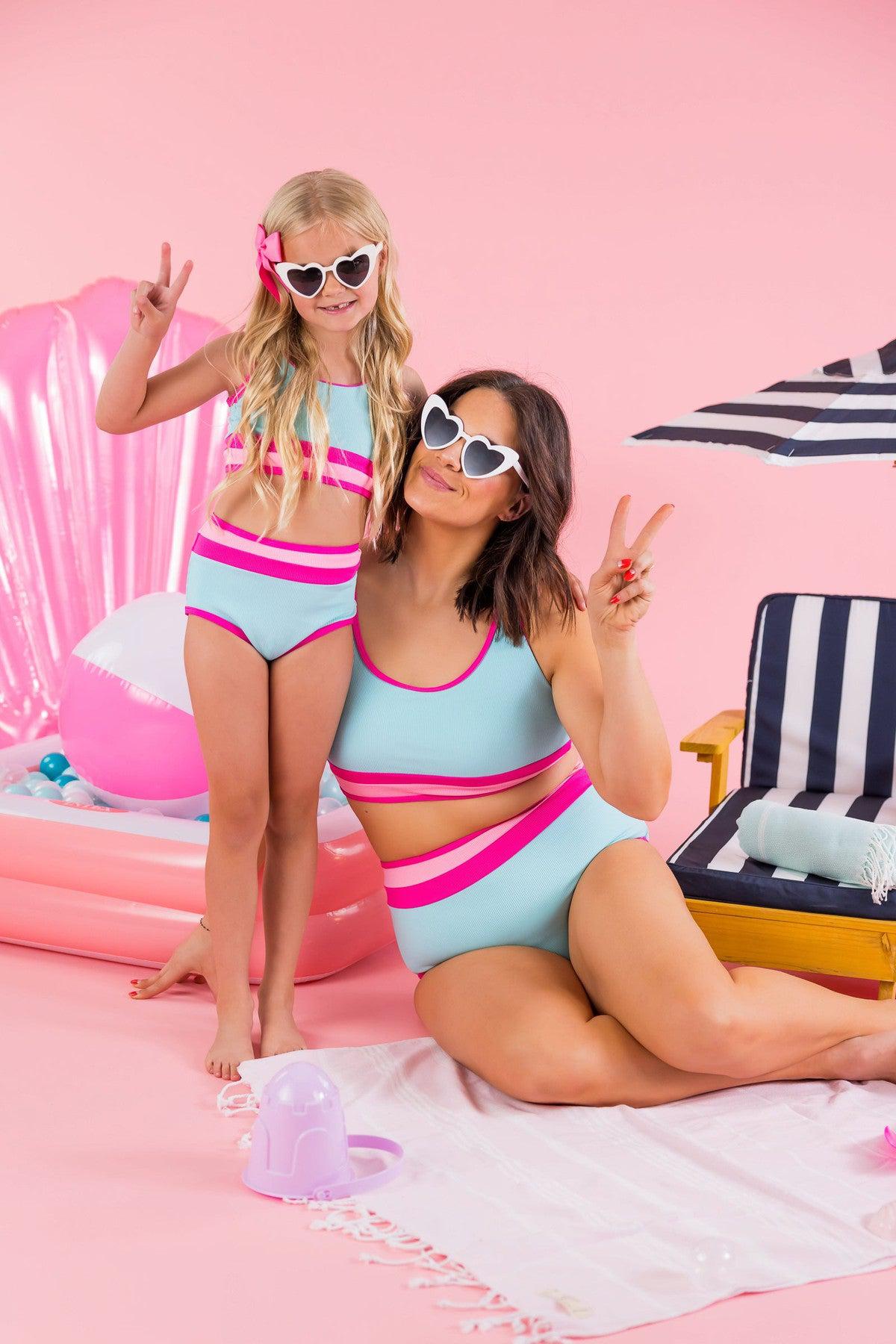Mom & Me - Blue & Pink Stripe Bikini