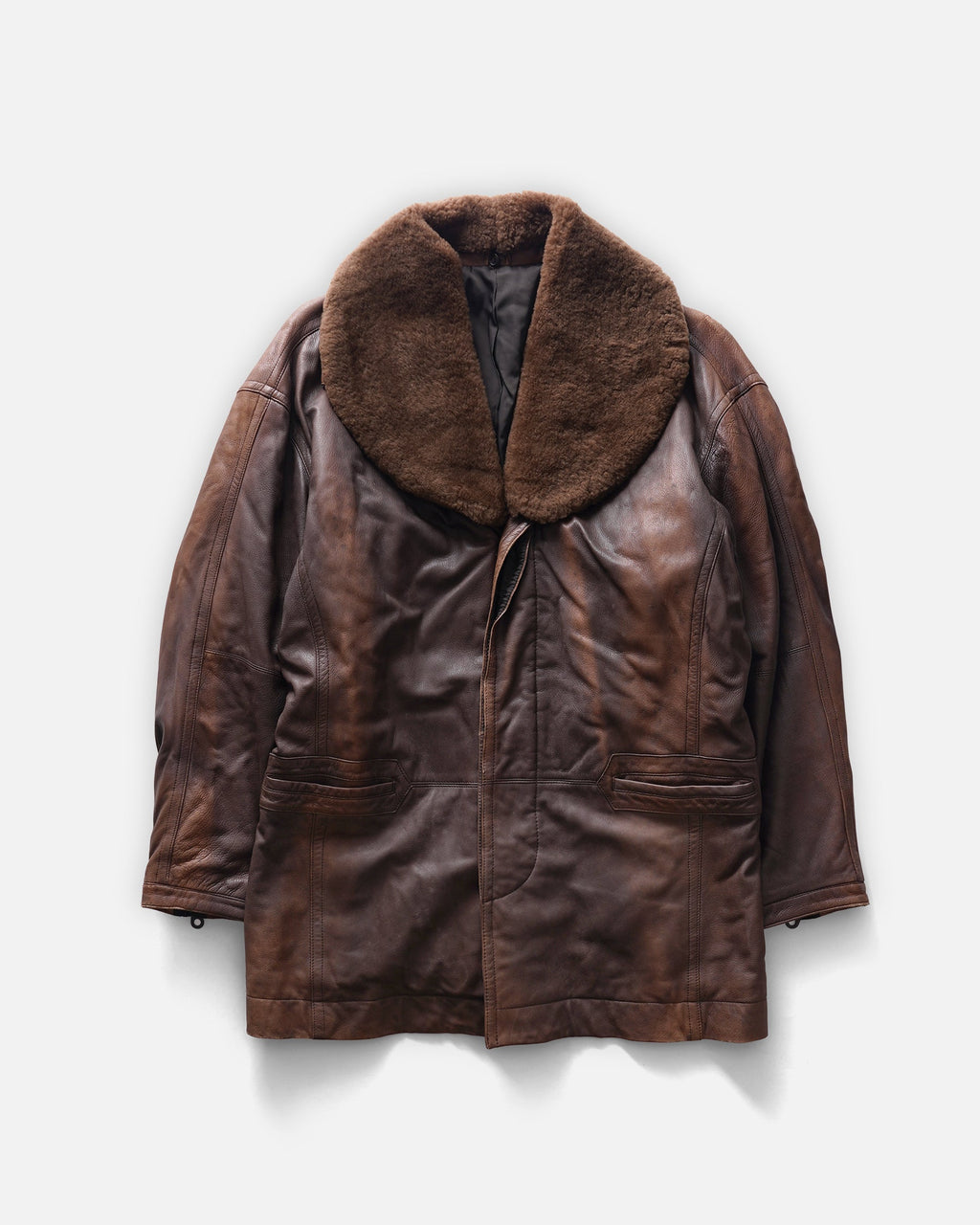 Leather Removable Boa Collar Coat