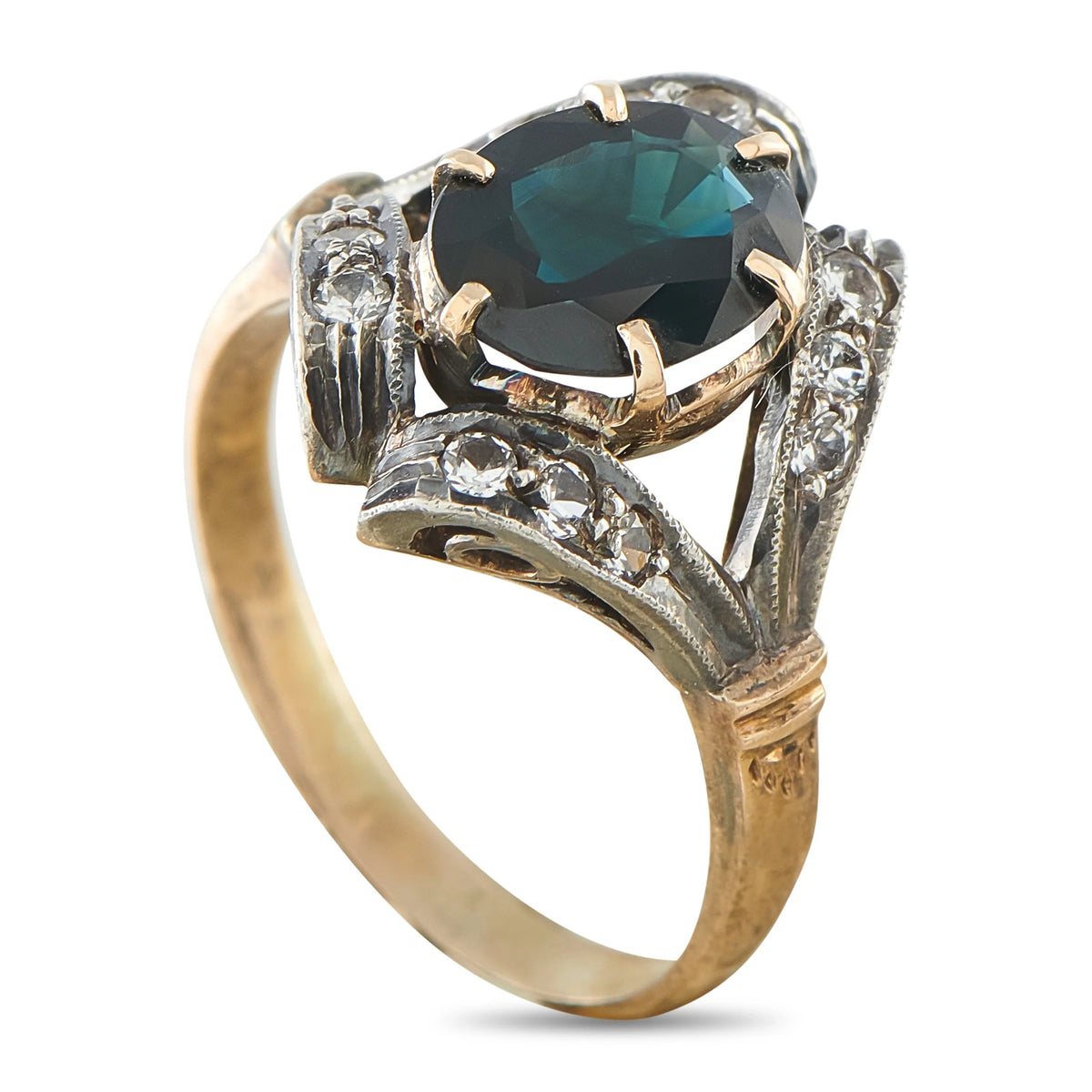LB Exclusive 14K Rose Gold and Silver 0.15ct Diamond Sapphire Antique Ring MF18-072826