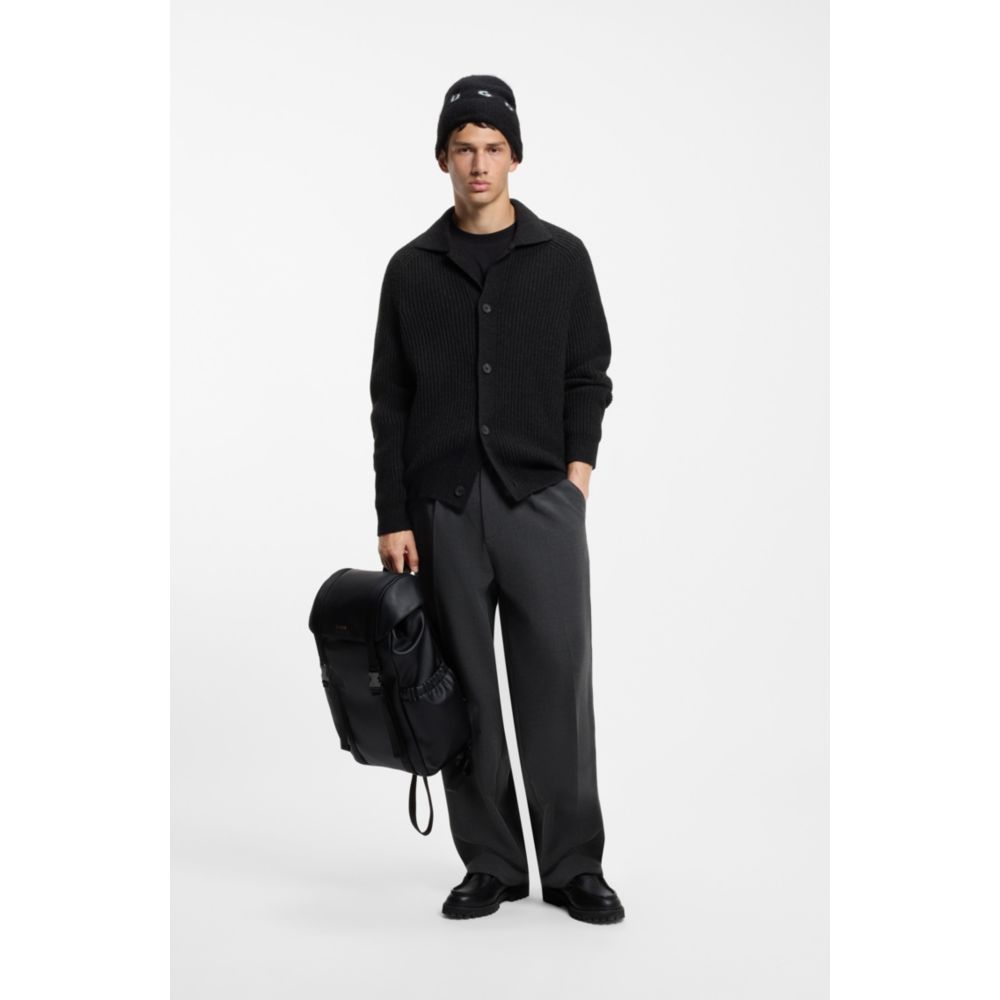 Virgin-wool-blend cardigan with shirt collar