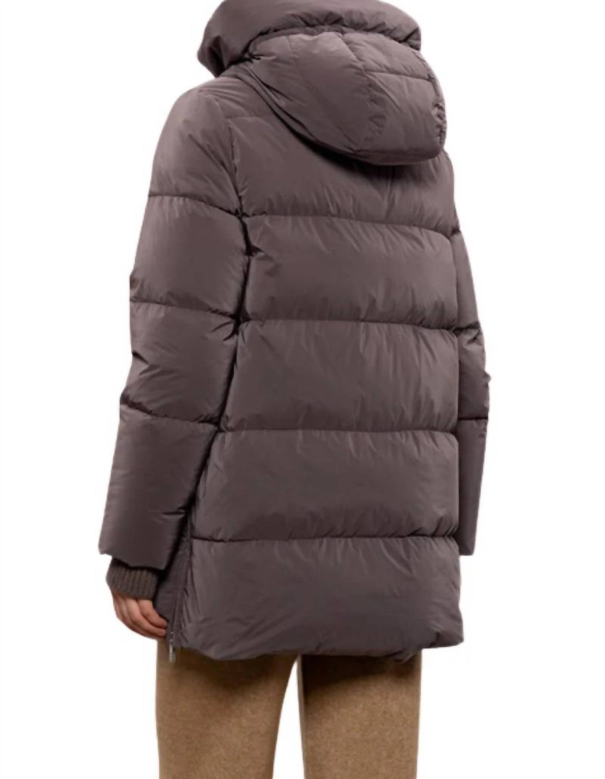 Hooded Down Coat In Marrone