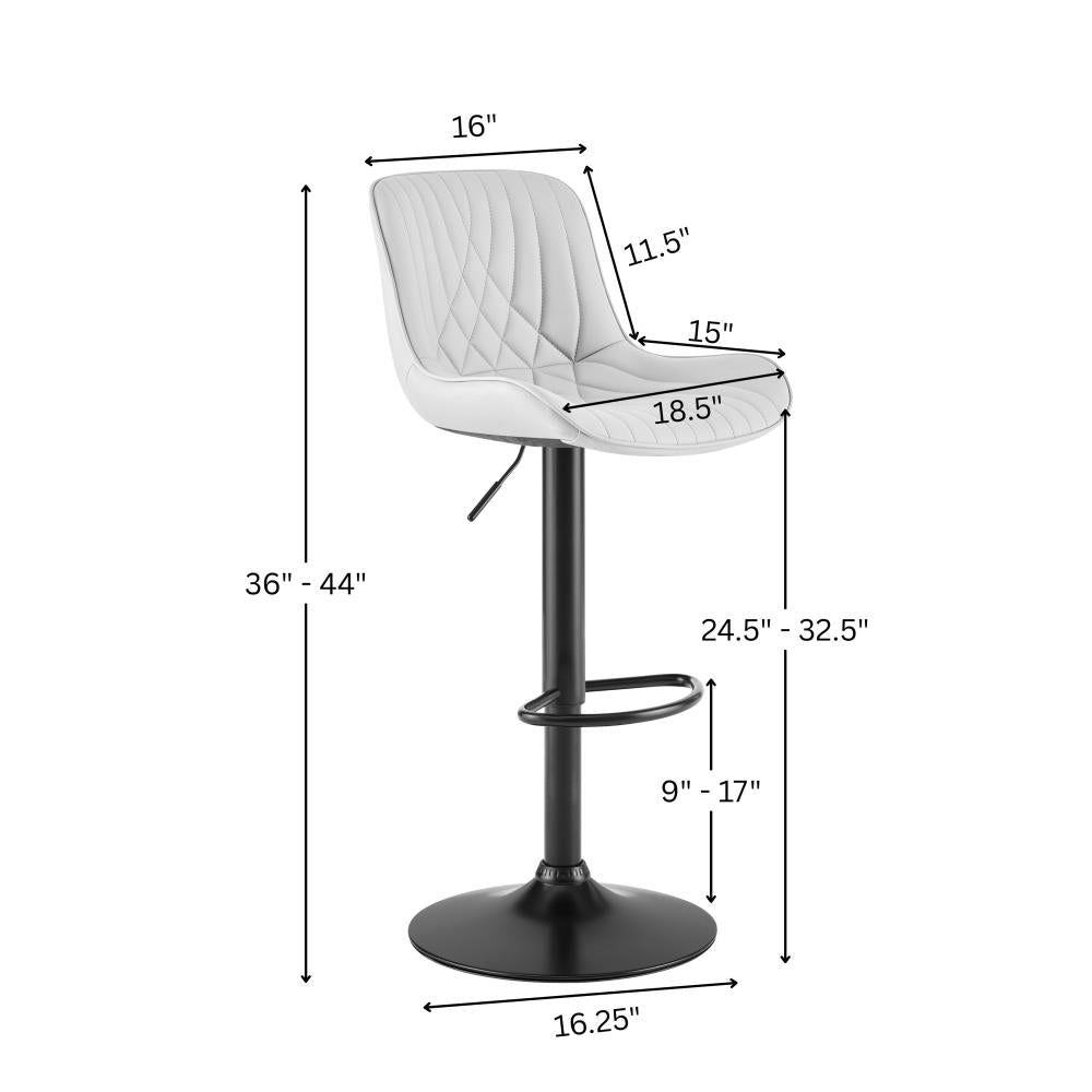 Contemporary Adjustable Bar Stools with Faux Leather Swivel Seats Set of 2