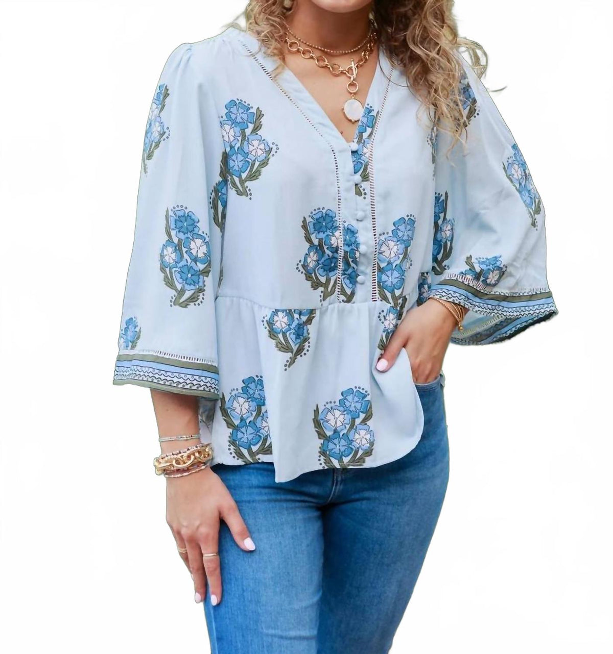 Monroe Fable Floral Blouse In Blue