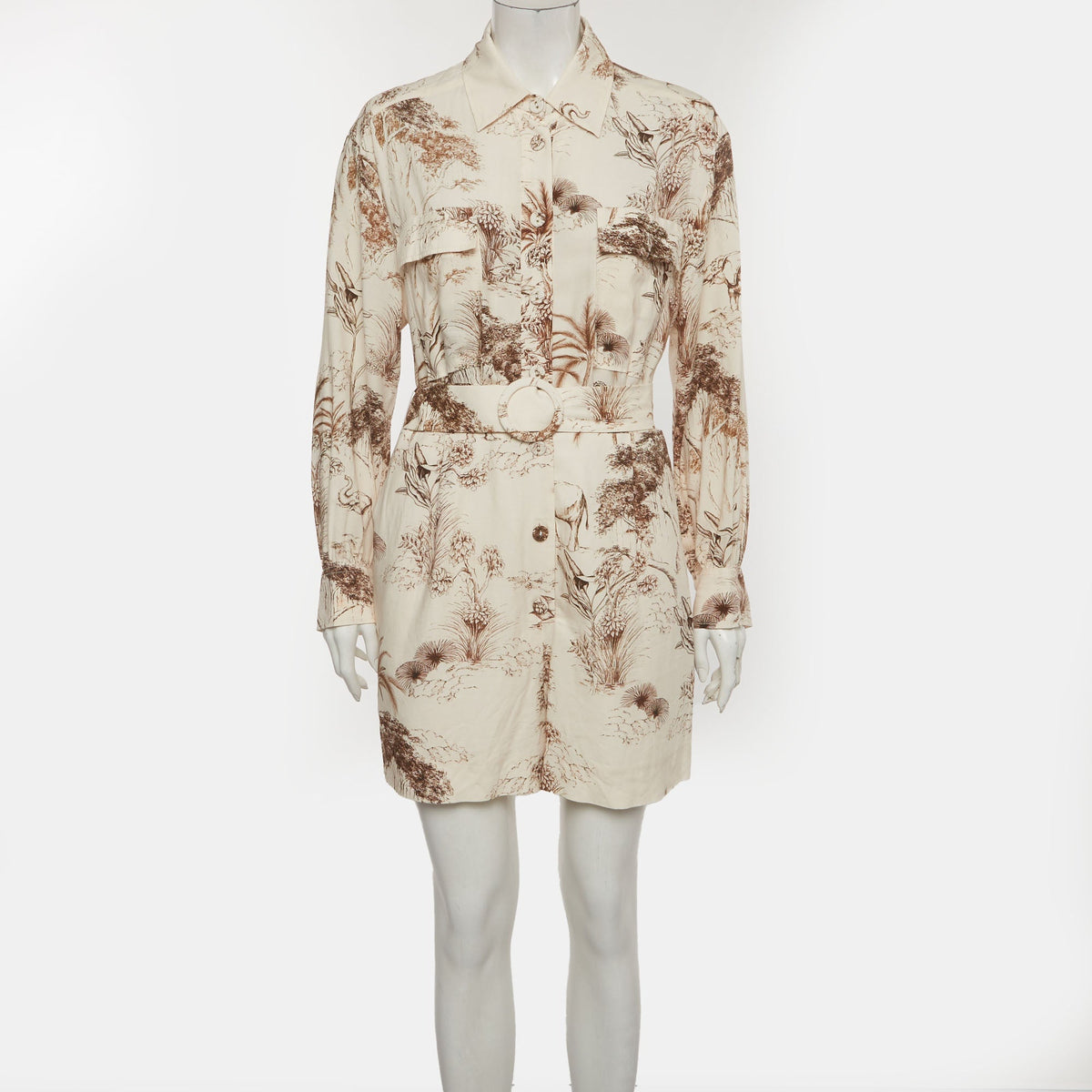 Sandro Beige Safari Print Cotton Belted Jaine Jumpsuit