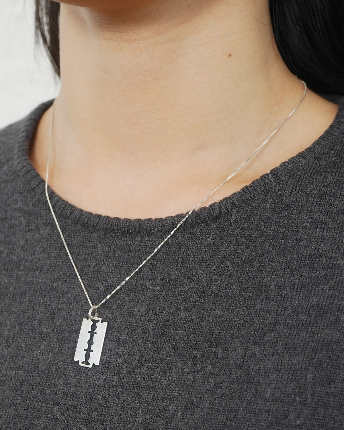Silver Chain Necklace w/ Razor Blade Charm