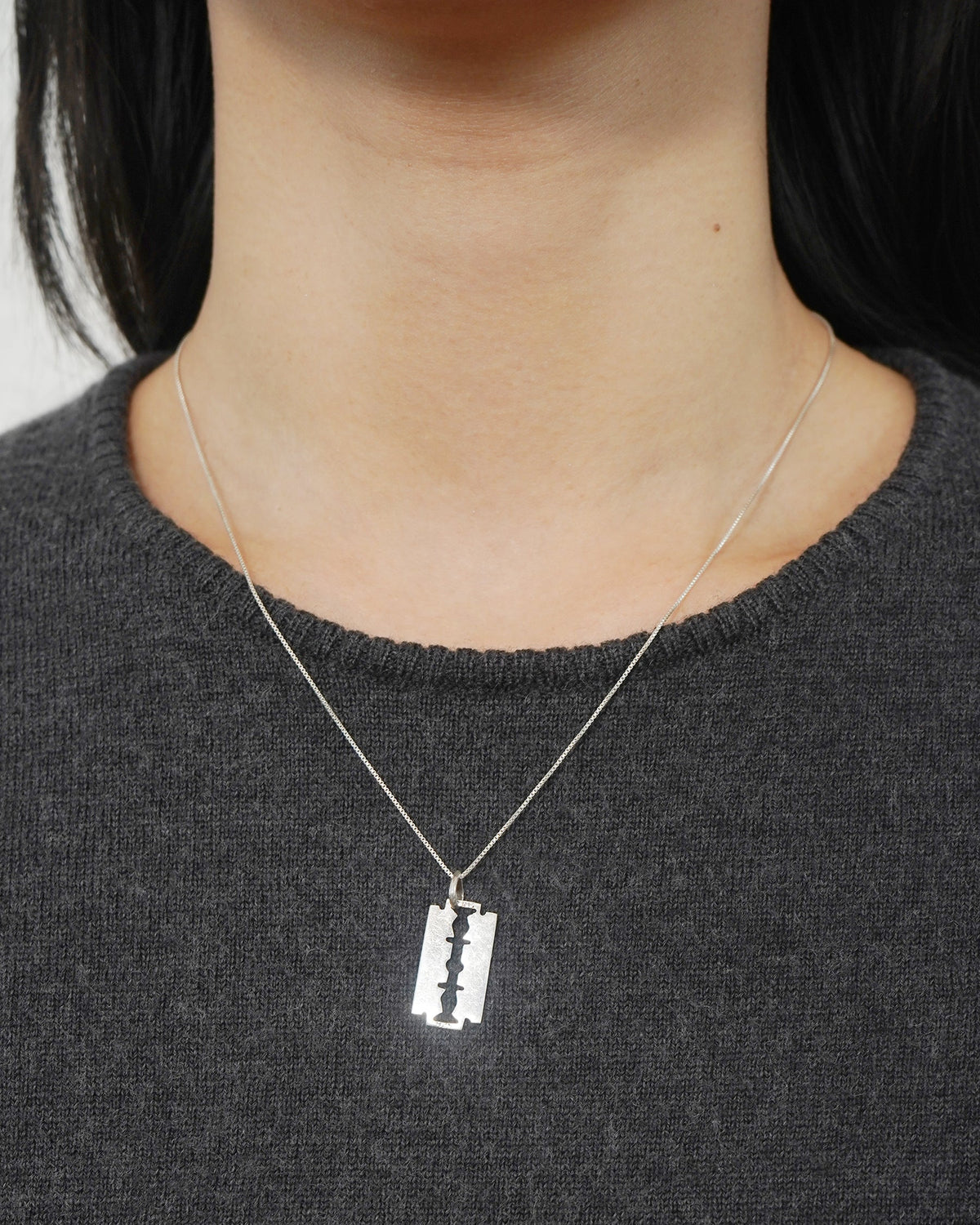 Silver Chain Necklace w/ Razor Blade Charm