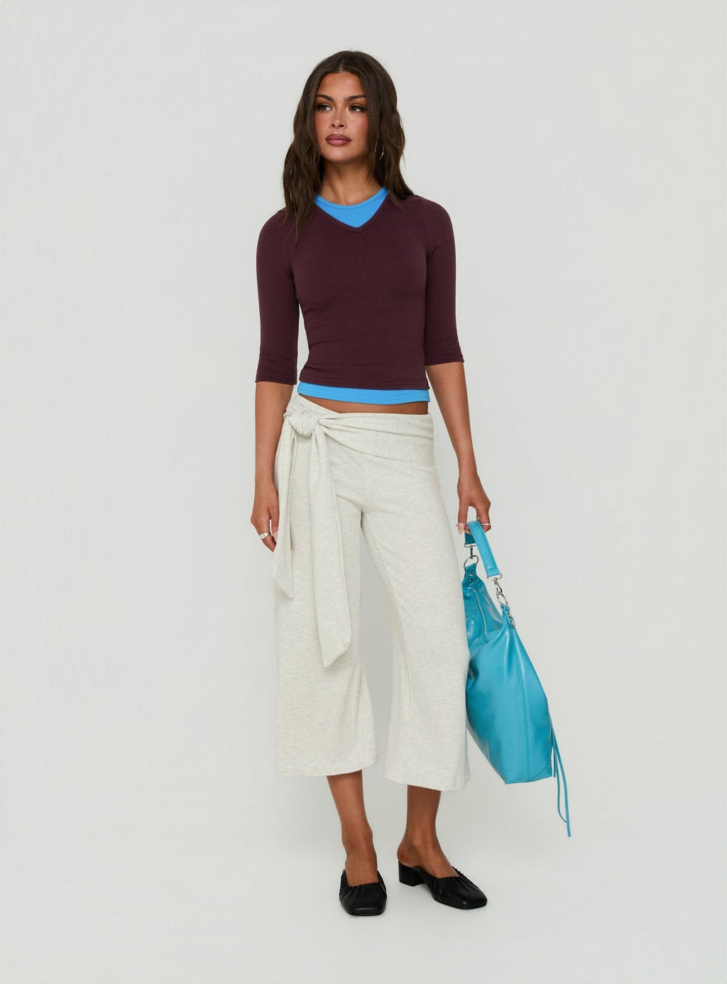 Briellah Layered 3/4 Sleeve Top Plum / Blue