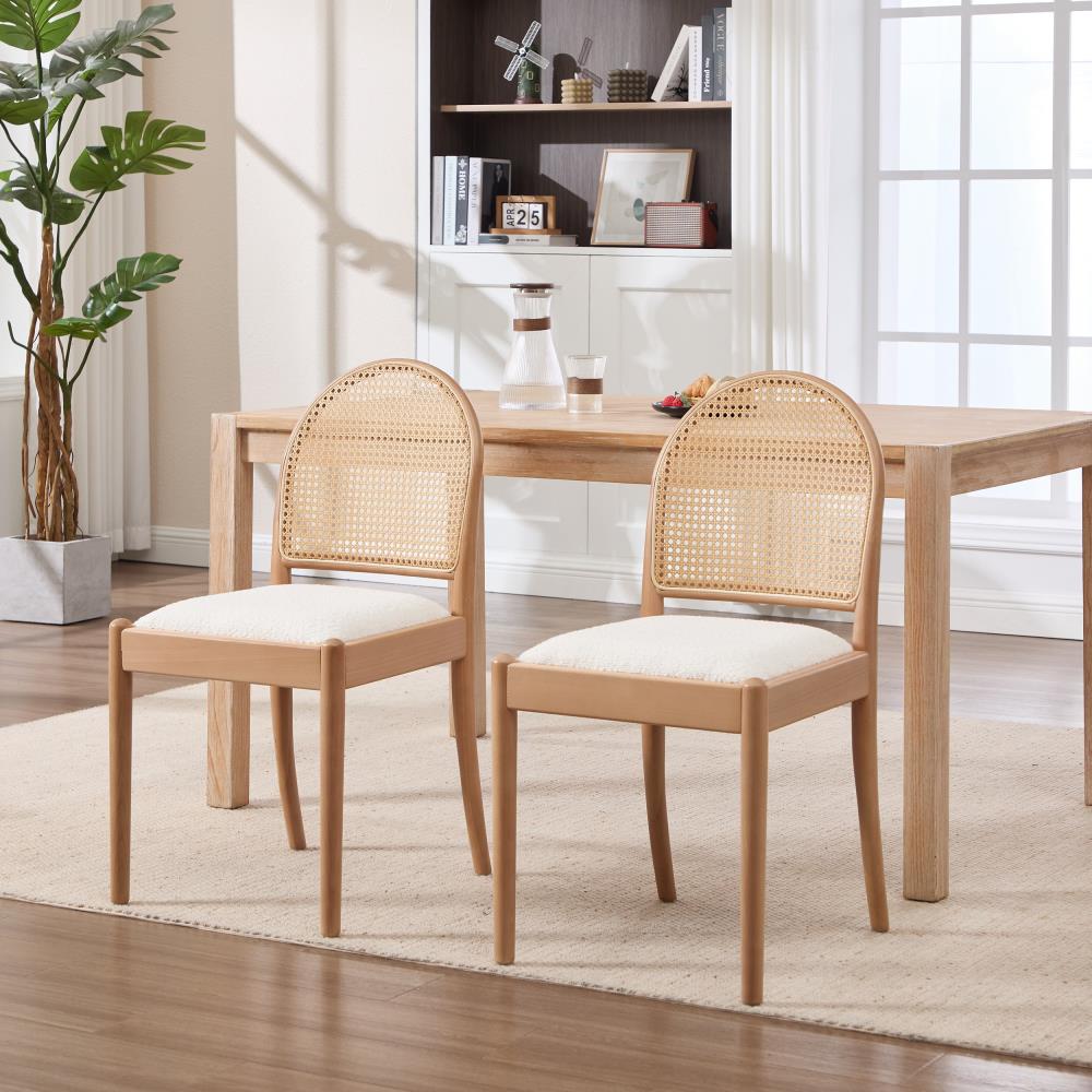 Upholstered Dining Chair Set with Rattan and Wood Accents