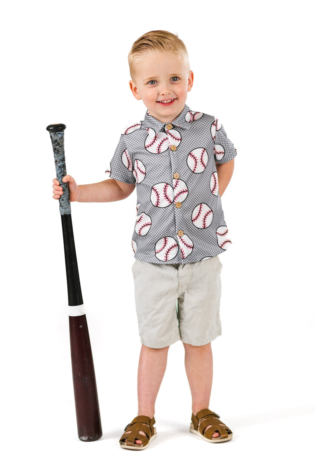 Checkered Baseball Button Down Top