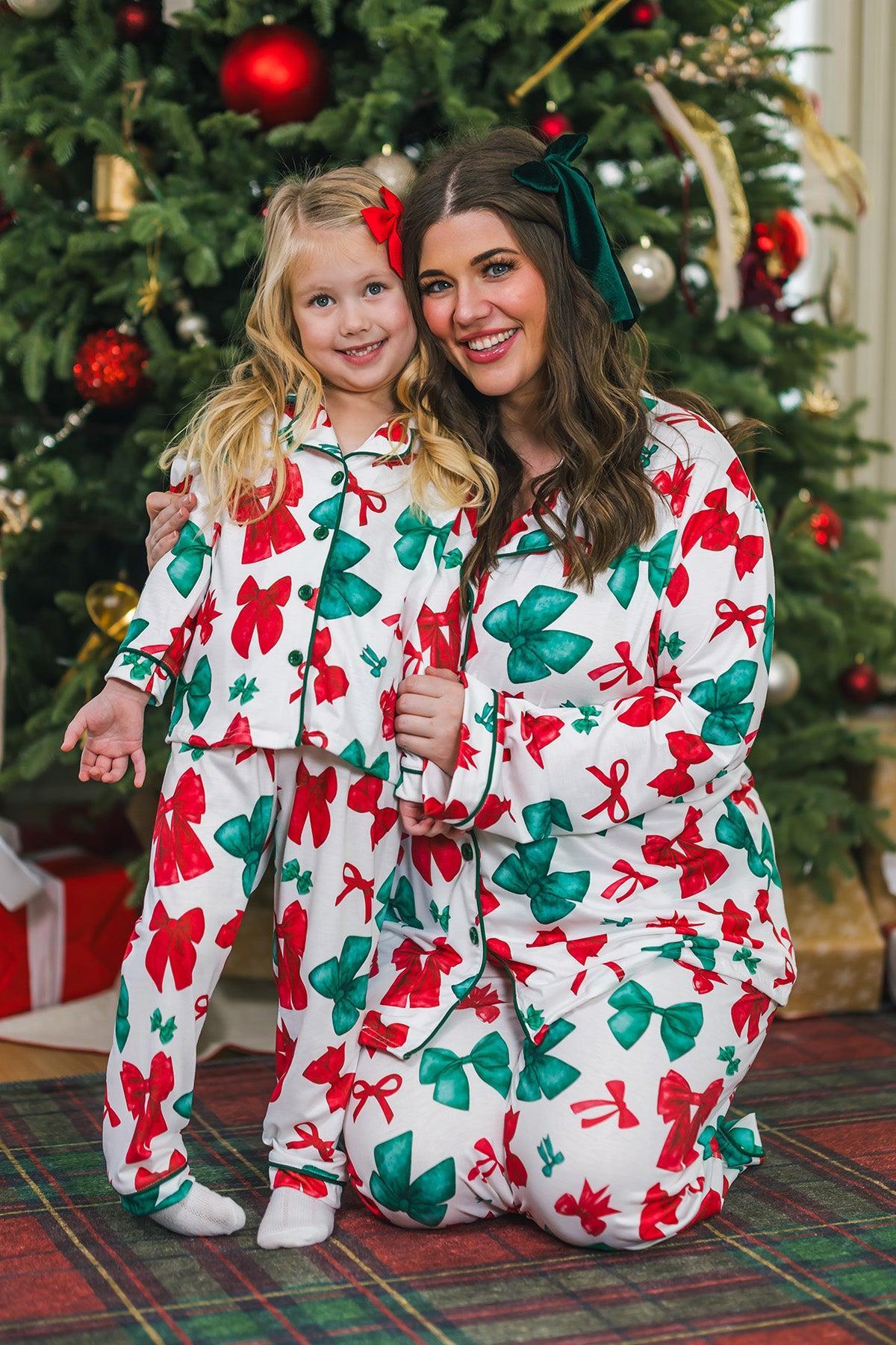 Mom & Me - Red & Green Bow Pajamas
