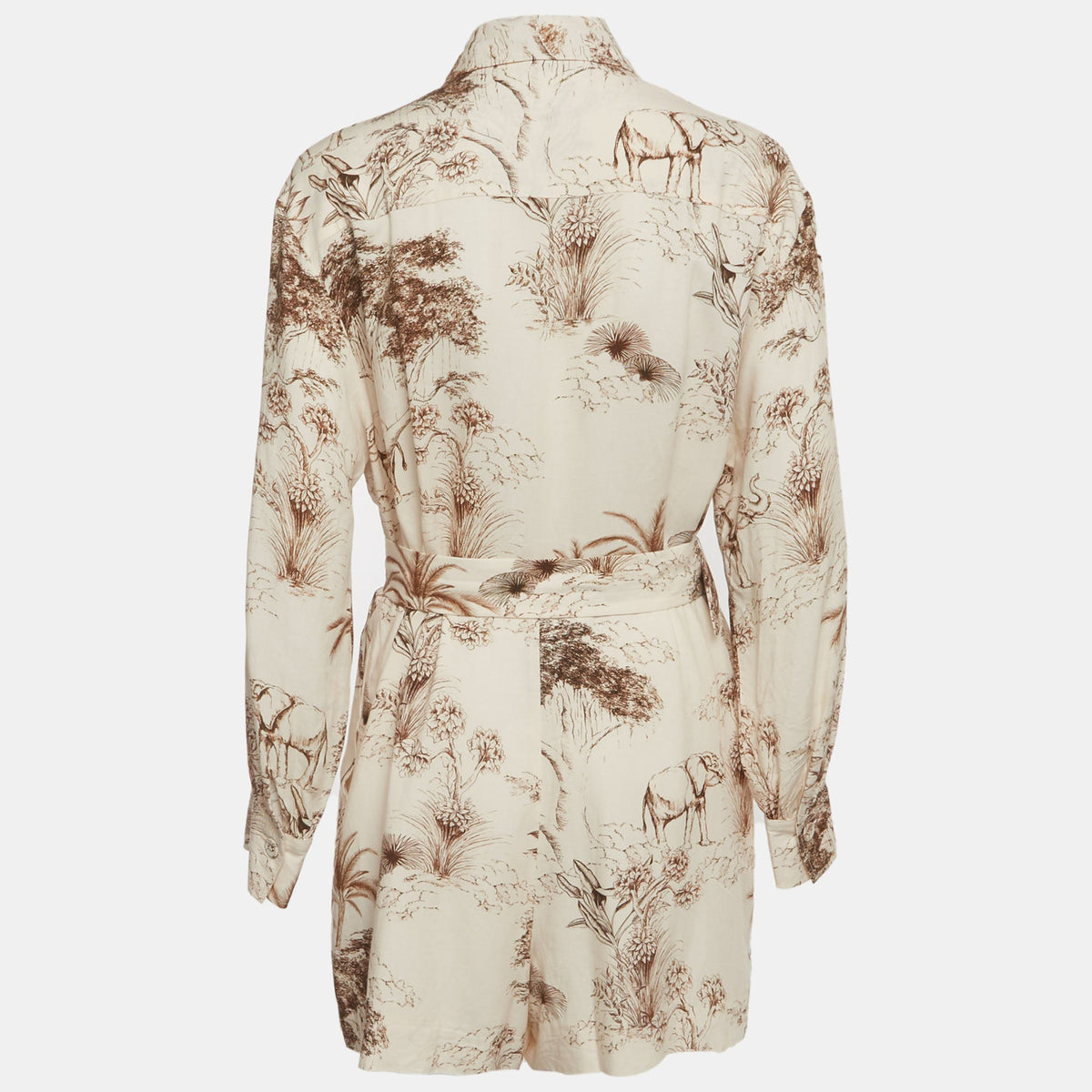 Sandro Beige Safari Print Cotton Belted Jaine Jumpsuit