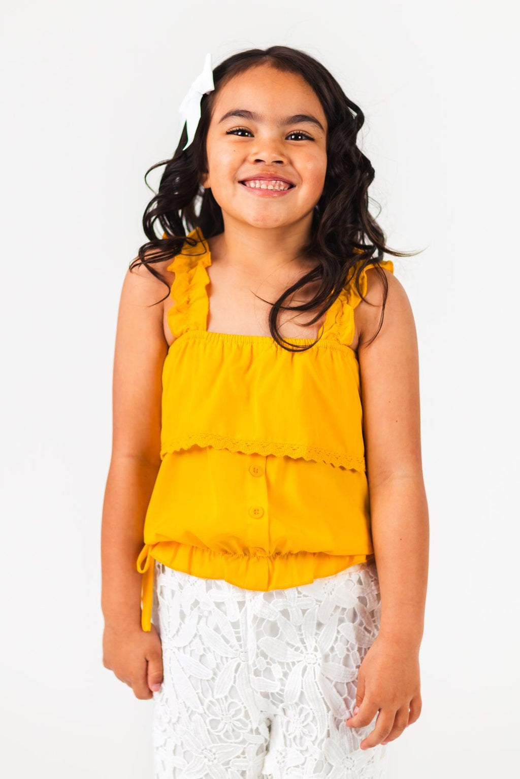 Mustard & White Floral Lace Pant Set