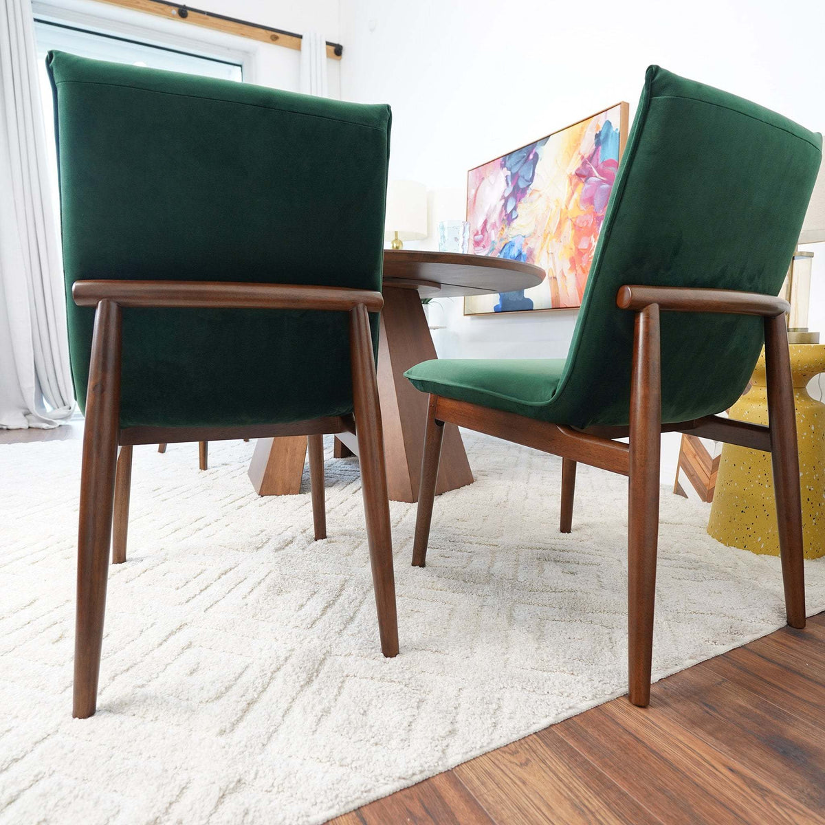 Contemporary Velvet Kitchen Chairs with Wooden Legs