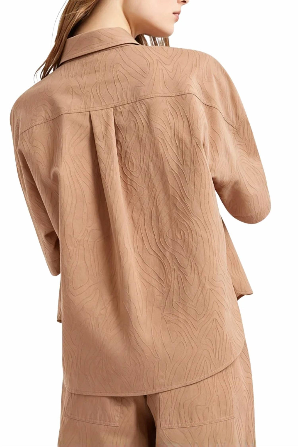 Jacquard Poplin Shirt In Camel