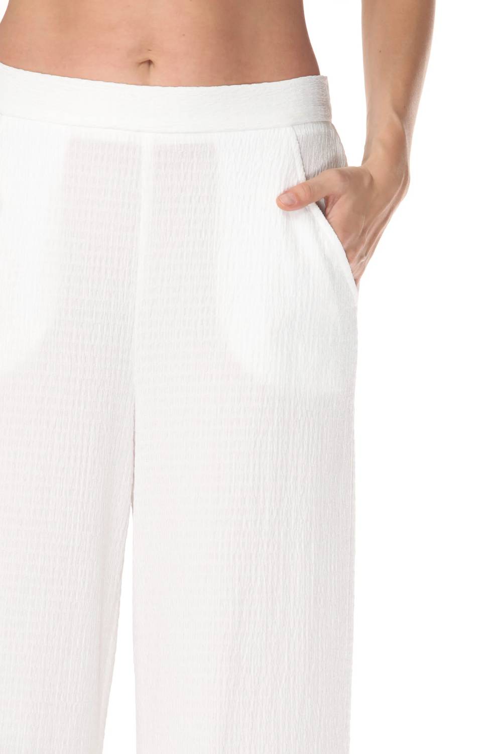 Textured Side Slit Wide Leg Pants In Off-White