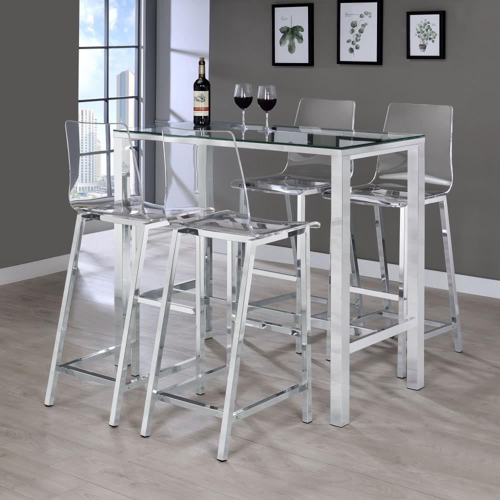 Modern Clear Bar Stools with Polished Chrome Metal Legs