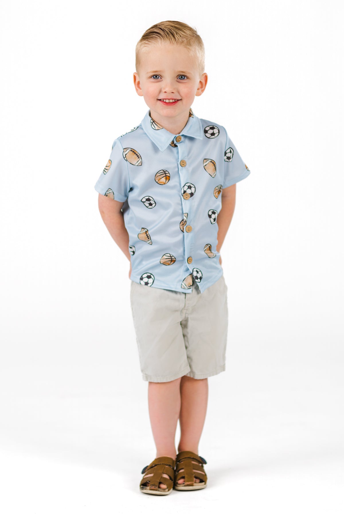 Light Blue Sports Ball Button Down Top