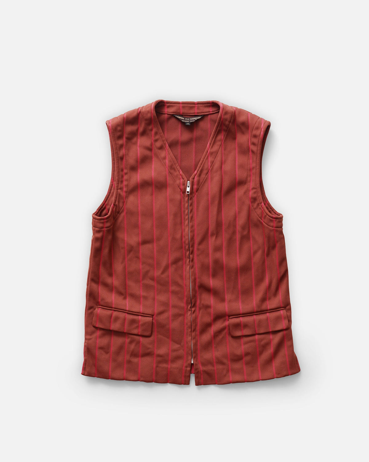Striped Poly Zip-Up Vest