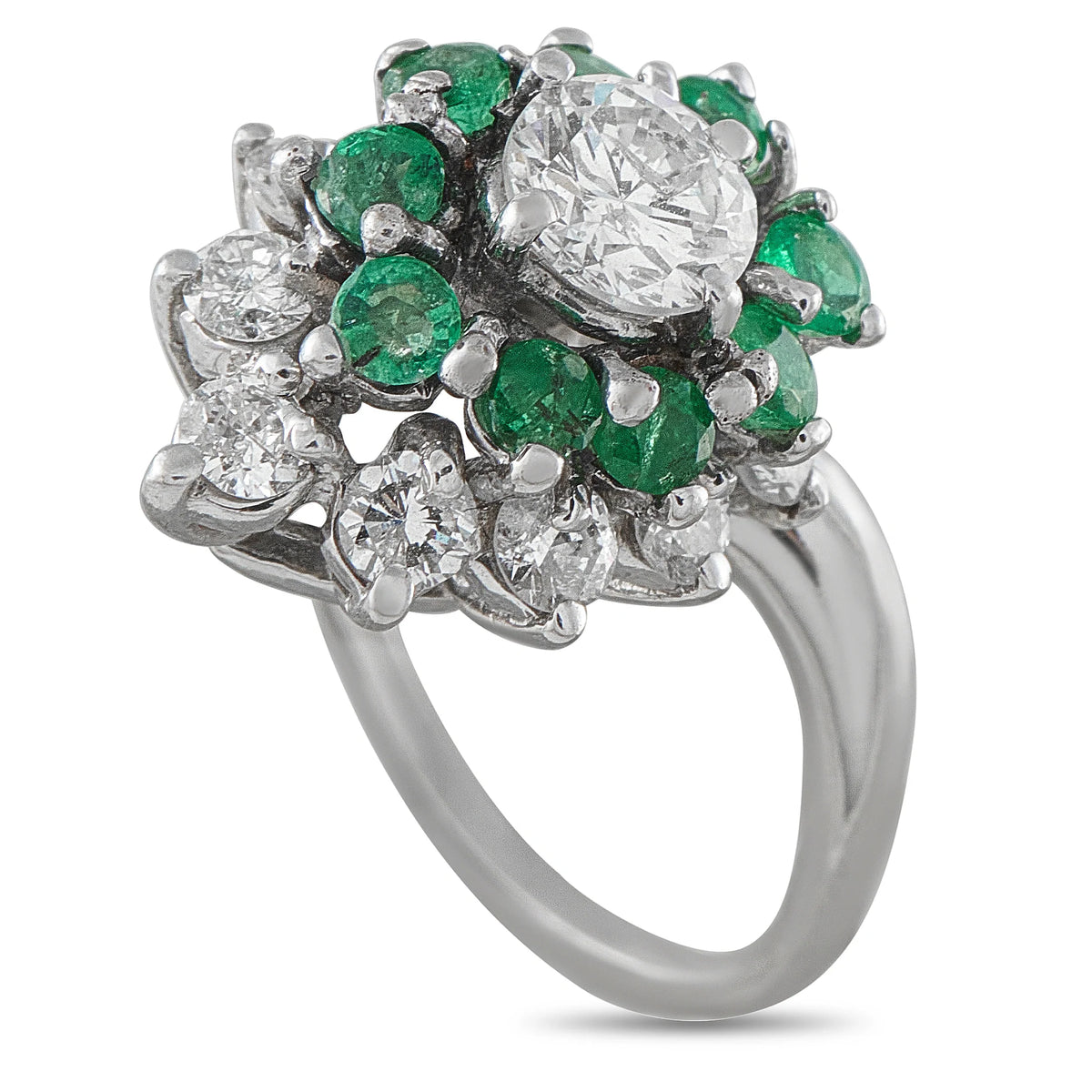 LB Exclusive 14K White Gold 0.90ct Diamond and Emerald Ring MF21-080426