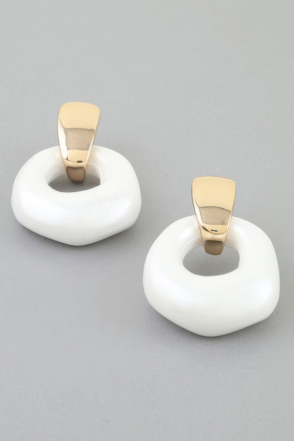 Polished Stone Hoop Drop Earrings