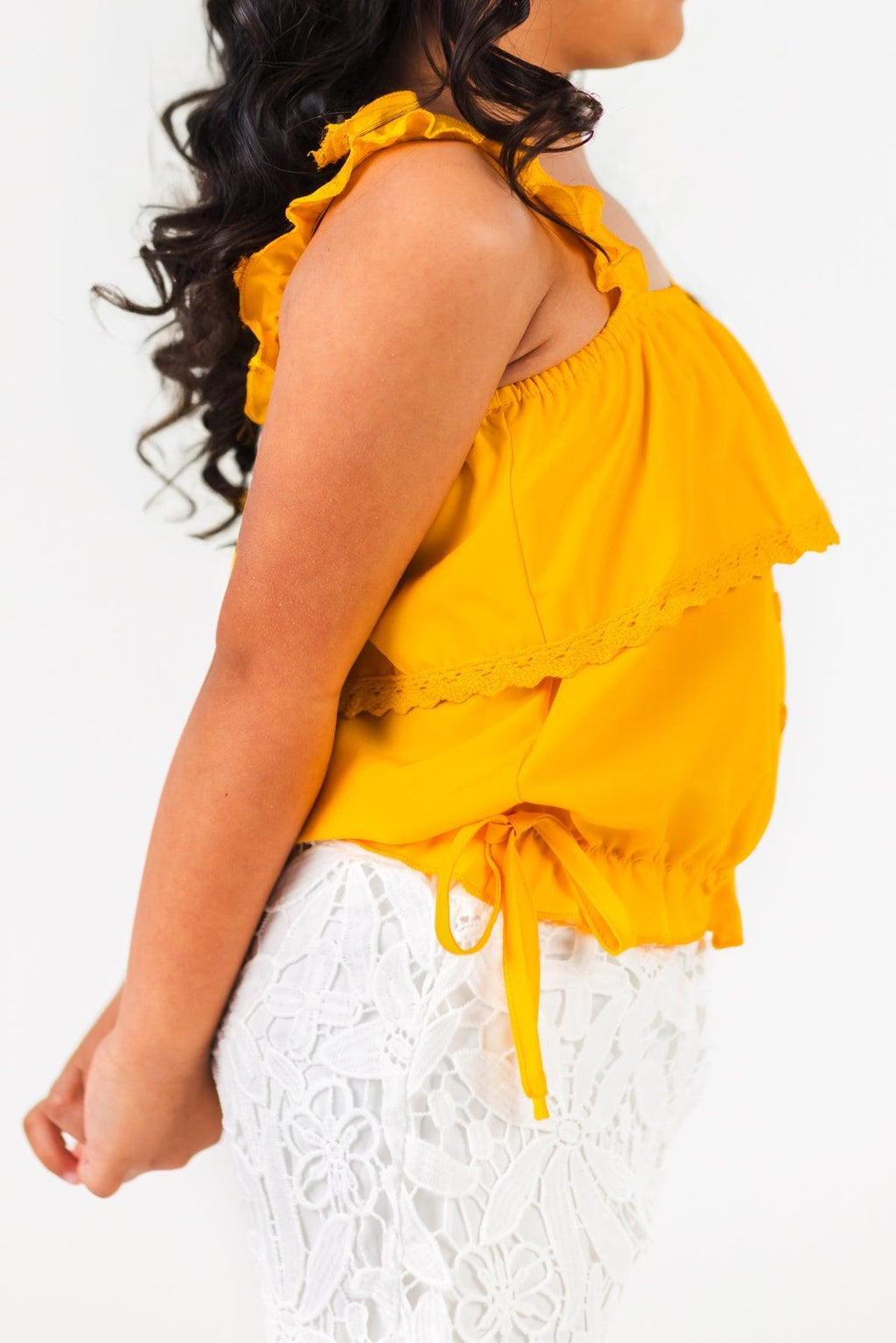 Mustard & White Floral Lace Pant Set