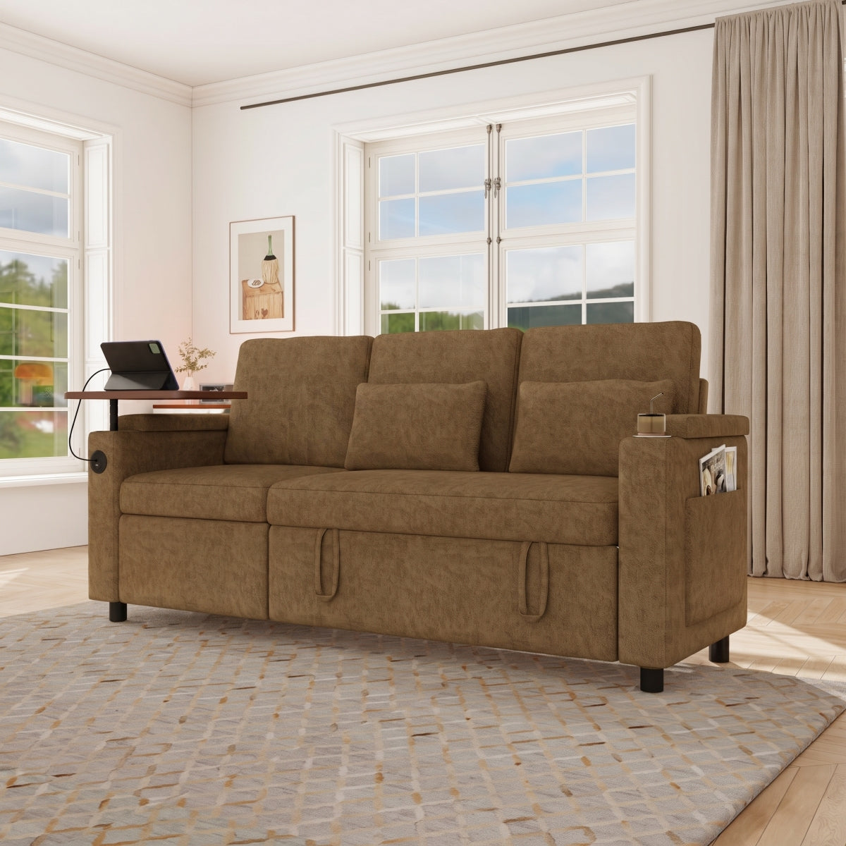 Streamdale 81" 3-in-1 Foldable Sofa Bed with USB Ports, Table & Storage Armrests