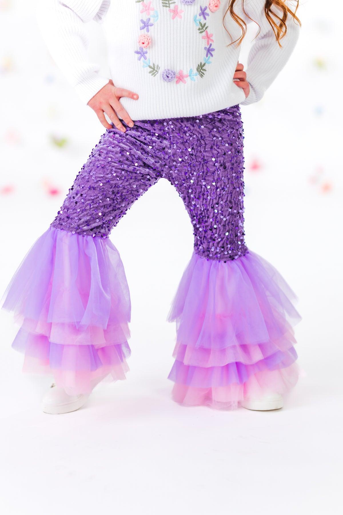 Floral Knit Bunny Sequin Bell Bottom Set