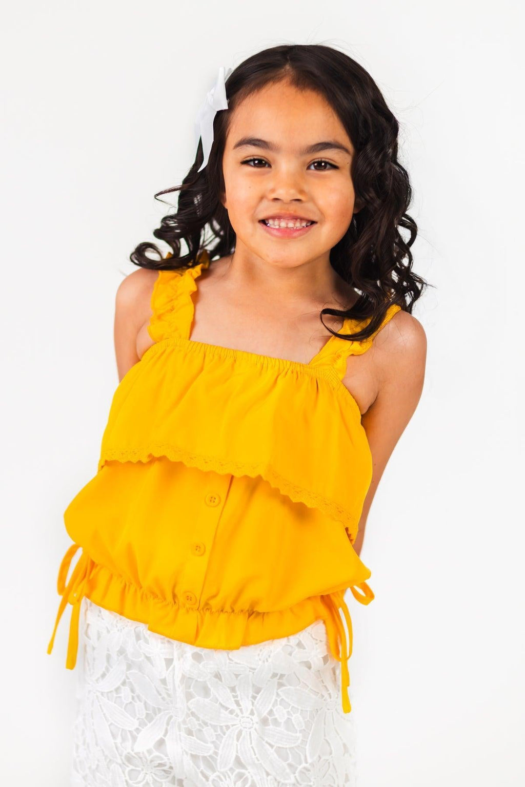 Mustard & White Floral Lace Pant Set