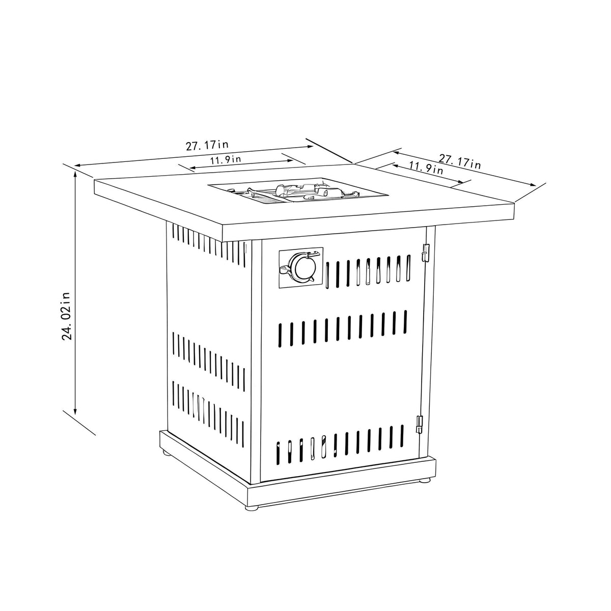 Square Steel Propane Fire Pit Table