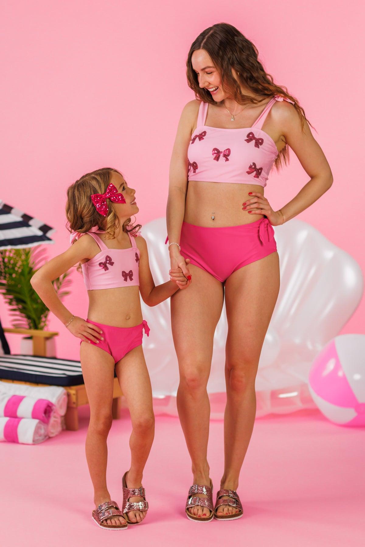 Mom & Me - Pink Sequin Bow Bikini