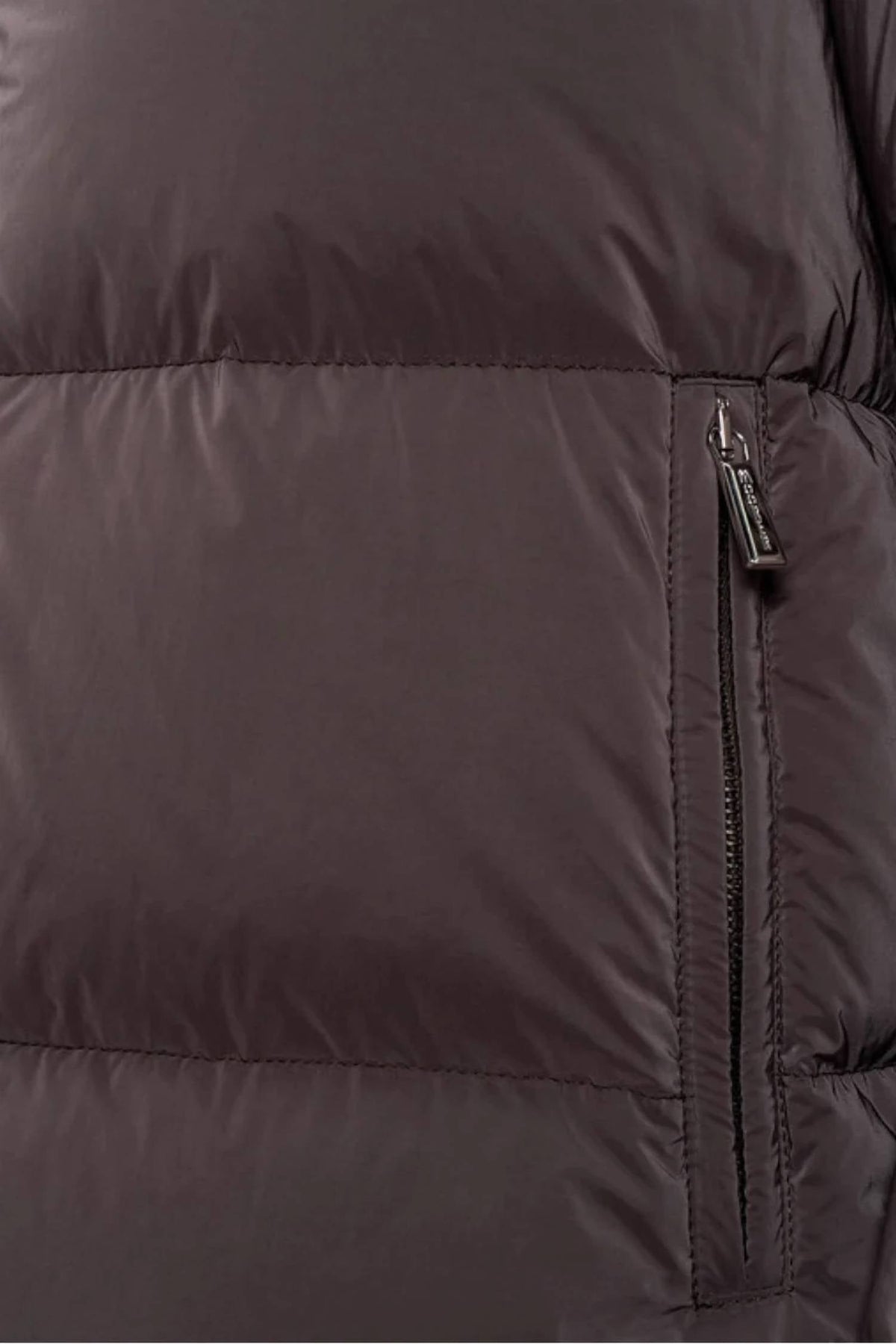 Hooded Down Coat In Marrone