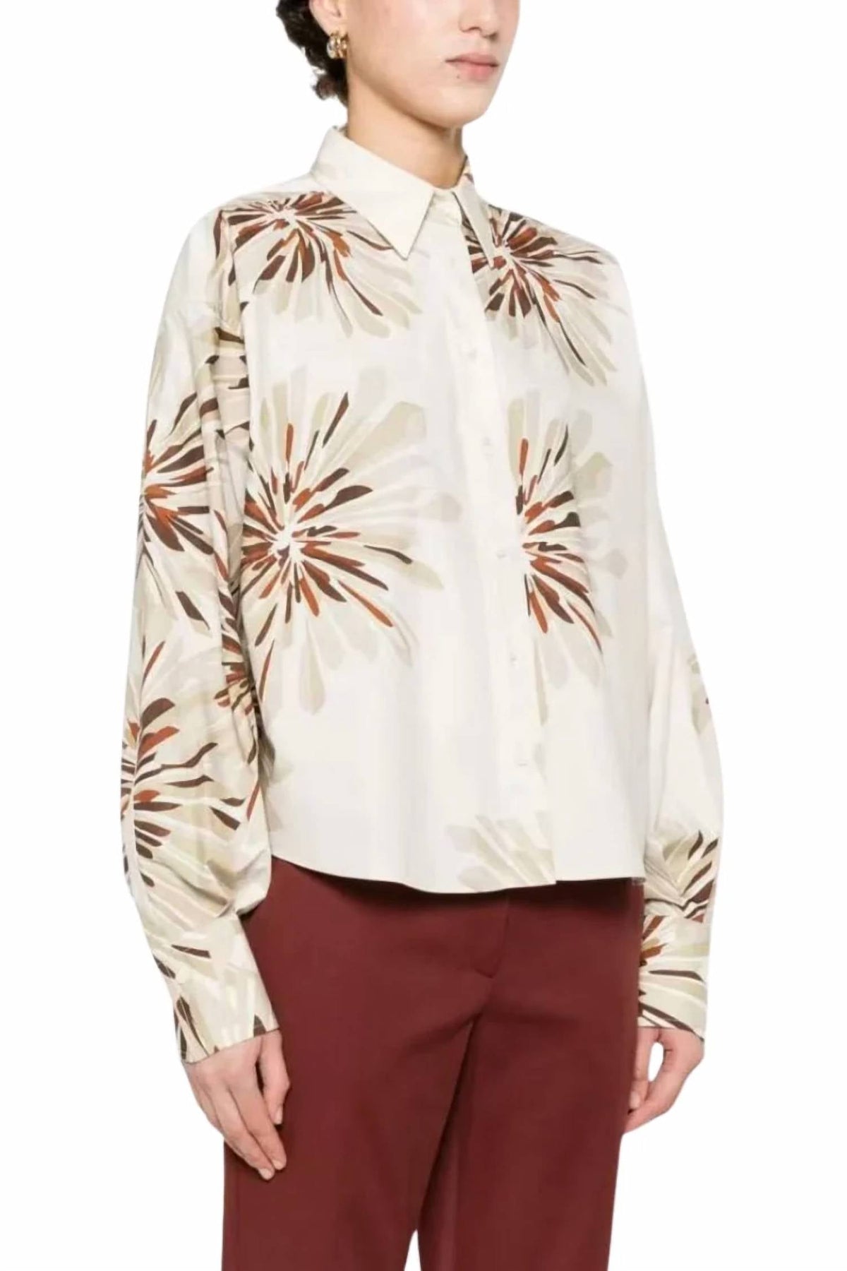 Collared Bloom-Print Shirt In Beige