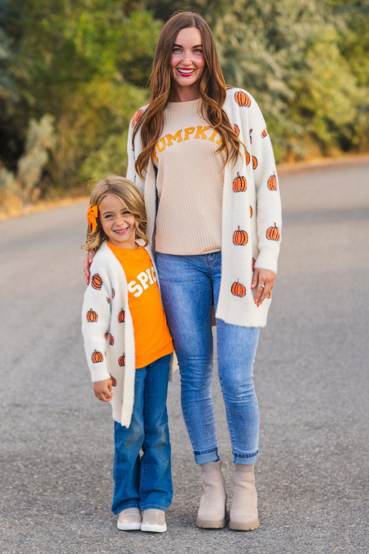 Mom & Me - Cozy Cream Pumpkin Cardigan