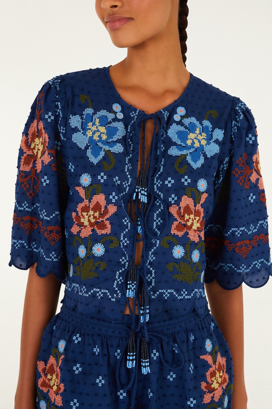Dark Blue Stitched Garden Blouse