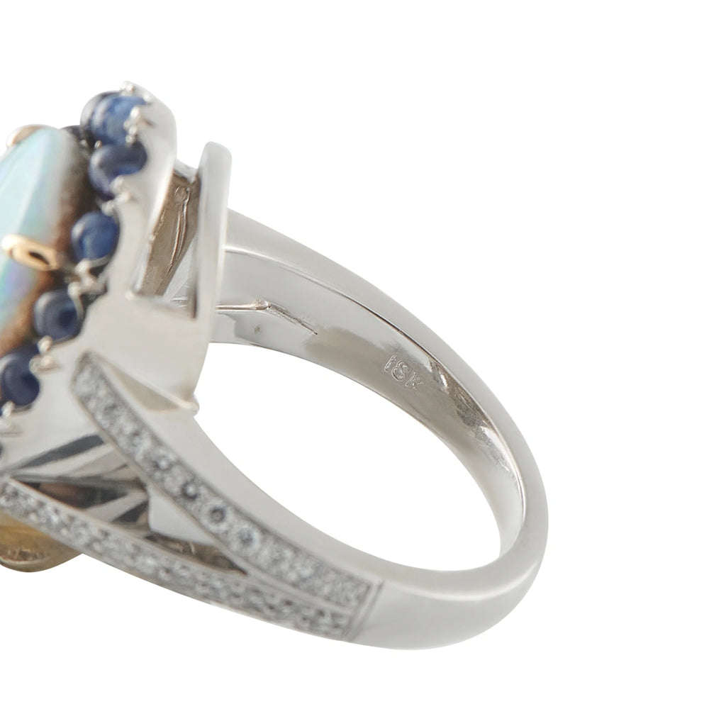 LB Exclusive 18K White Gold 0.70ct Diamond, Sapphire, and Opal Ring MF17-080426