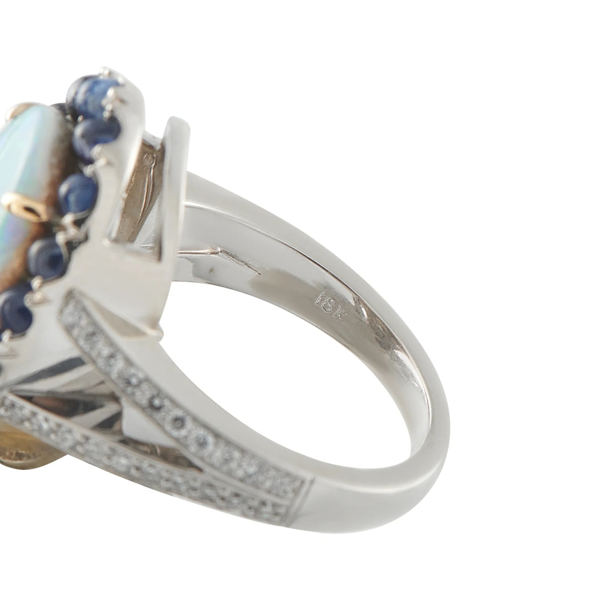 LB Exclusive 18K White Gold 0.70ct Diamond, Sapphire, and Opal Ring MF17-080426