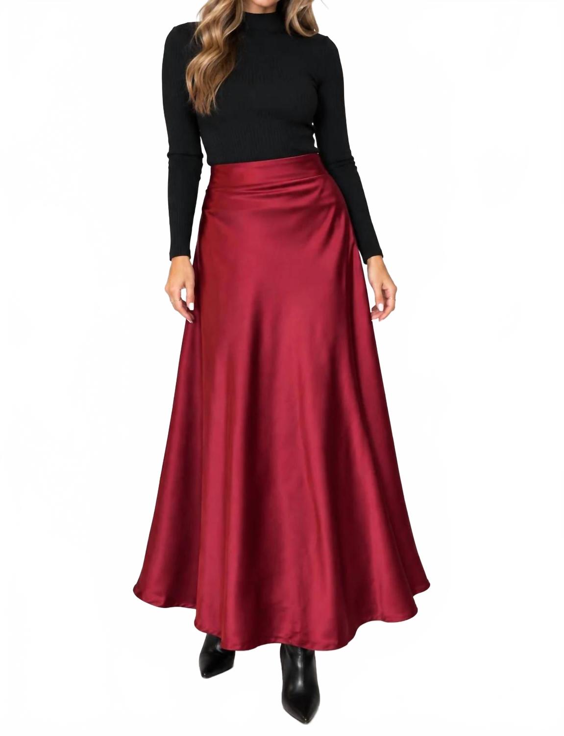 Satin Maxi Skirt In Burgandy