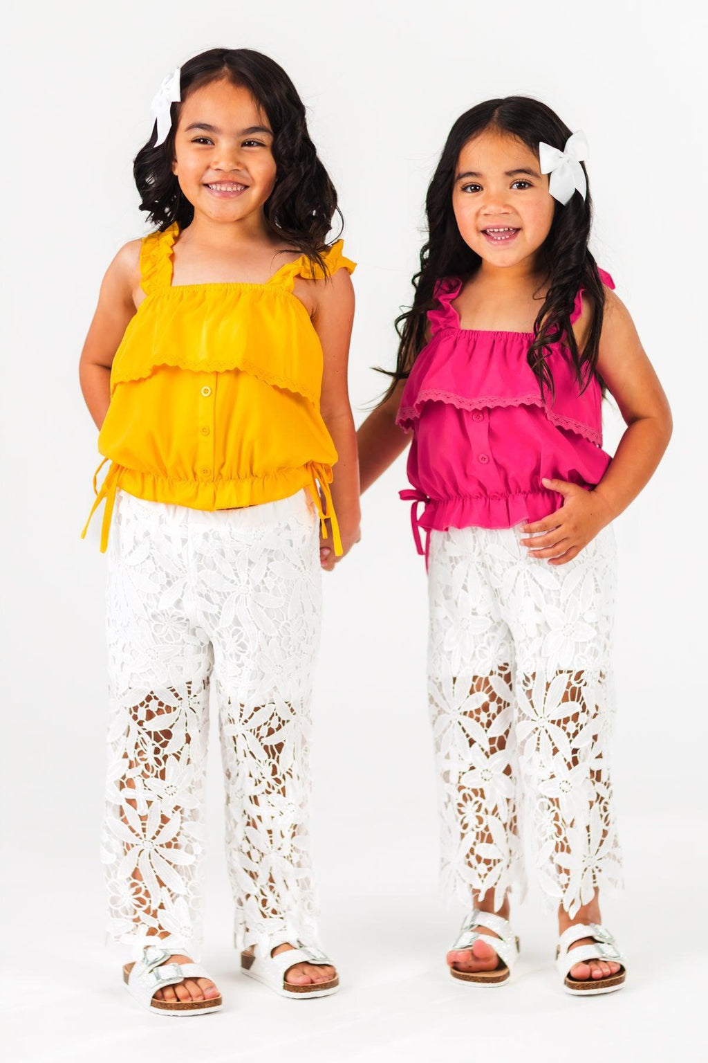 Mustard & White Floral Lace Pant Set