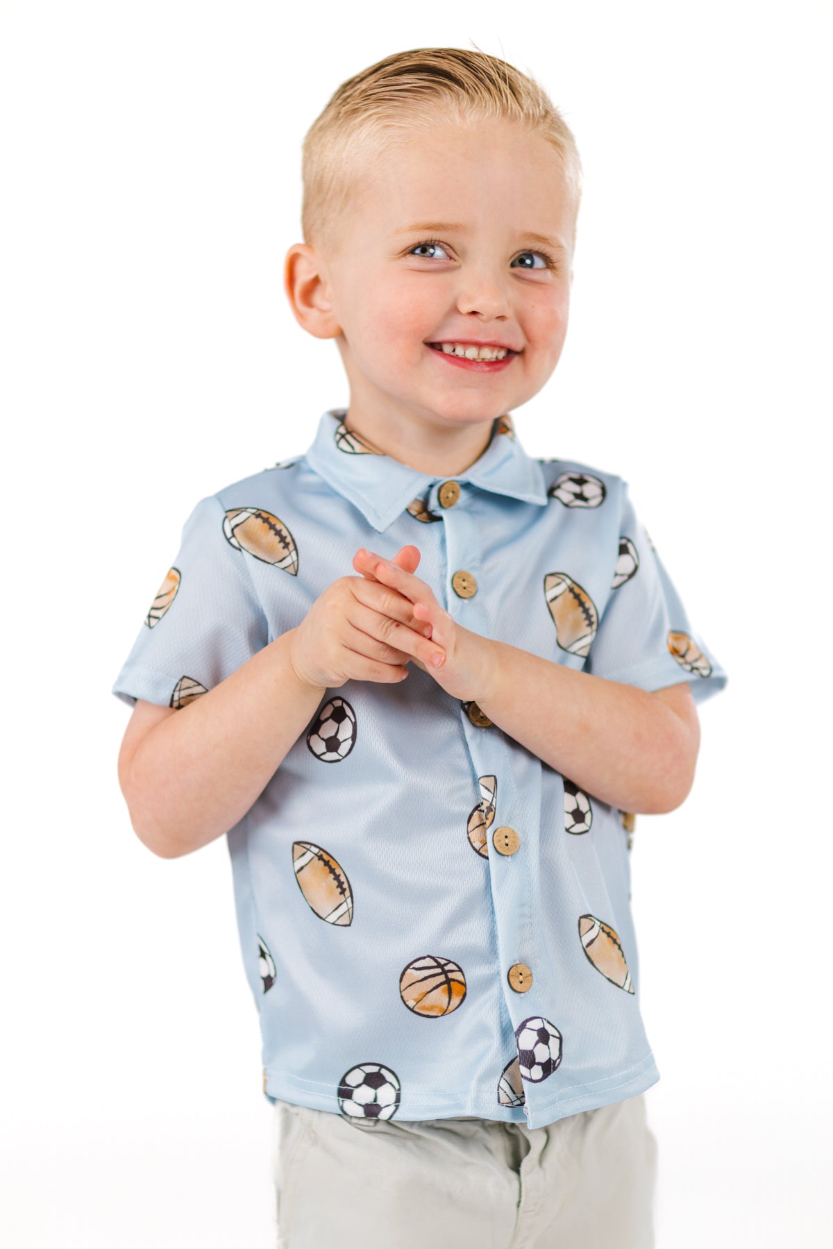 Light Blue Sports Ball Button Down Top