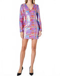 Check Pattern Sequins Mini Dress In Pink Multi