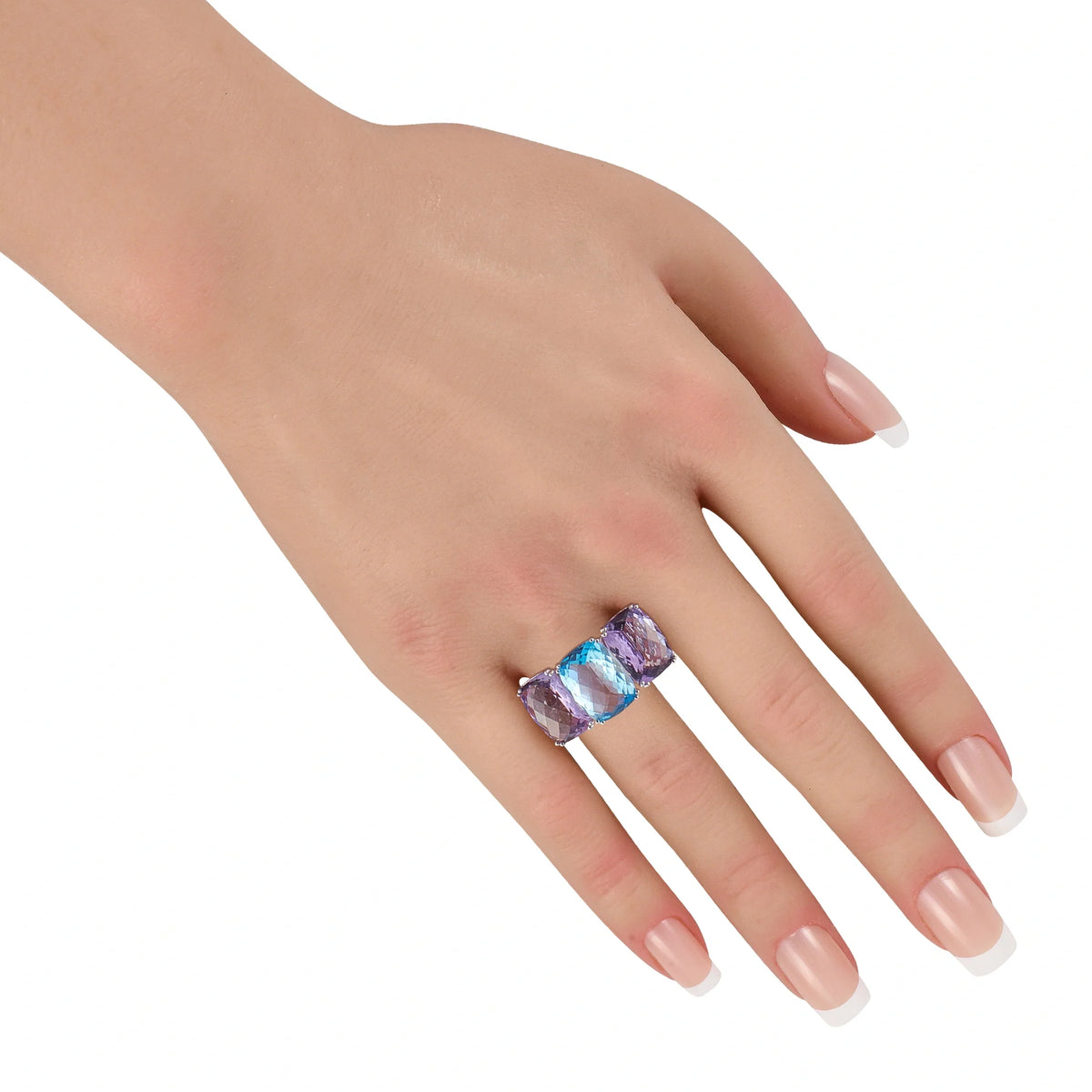 LB Exclusive 18K White Gold Amethyst and Topaz Three-Stone Ring MF02-081226
