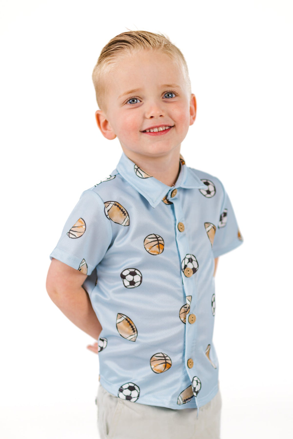 Light Blue Sports Ball Button Down Top