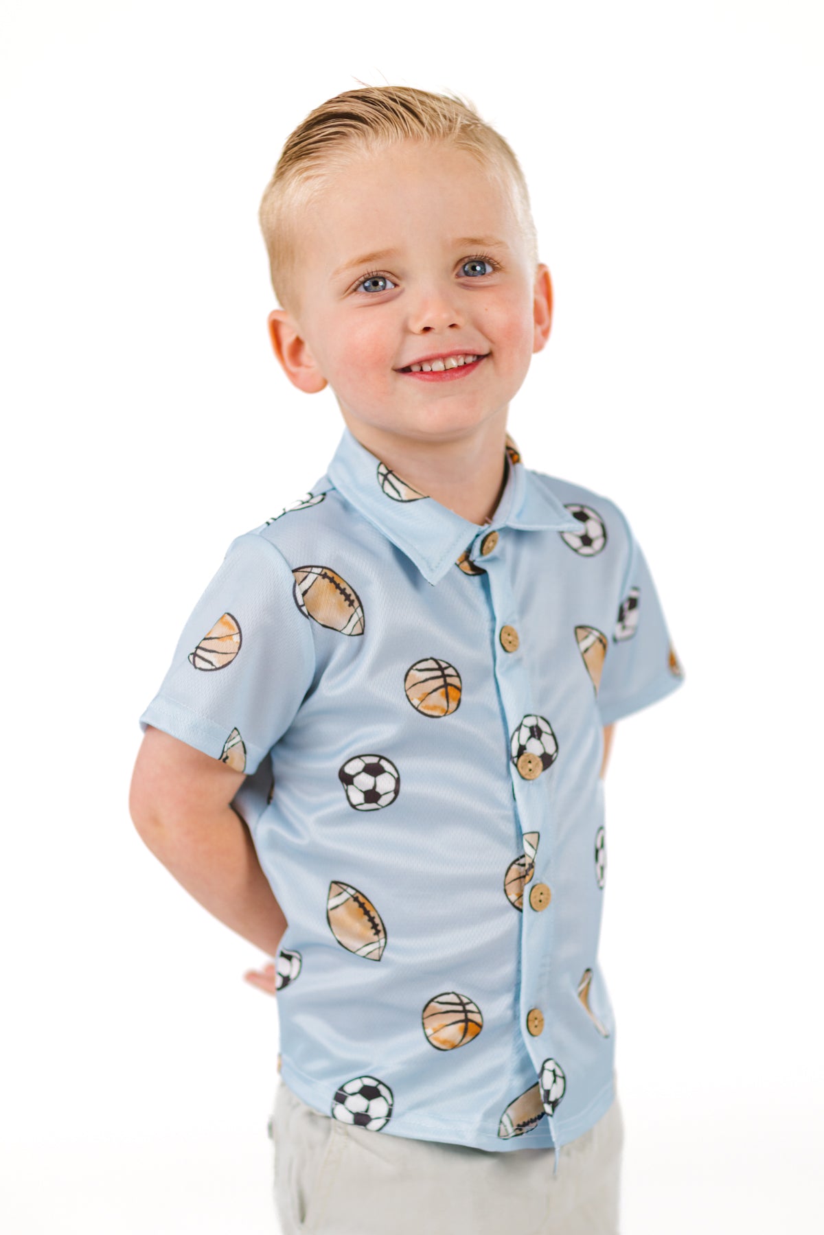 Light Blue Sports Ball Button Down Top