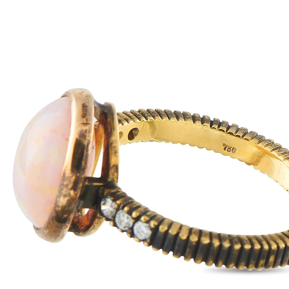 LB Exclusive 18K Yellow Gold 0.06ct Diamond and Opal Ring MF29-080426