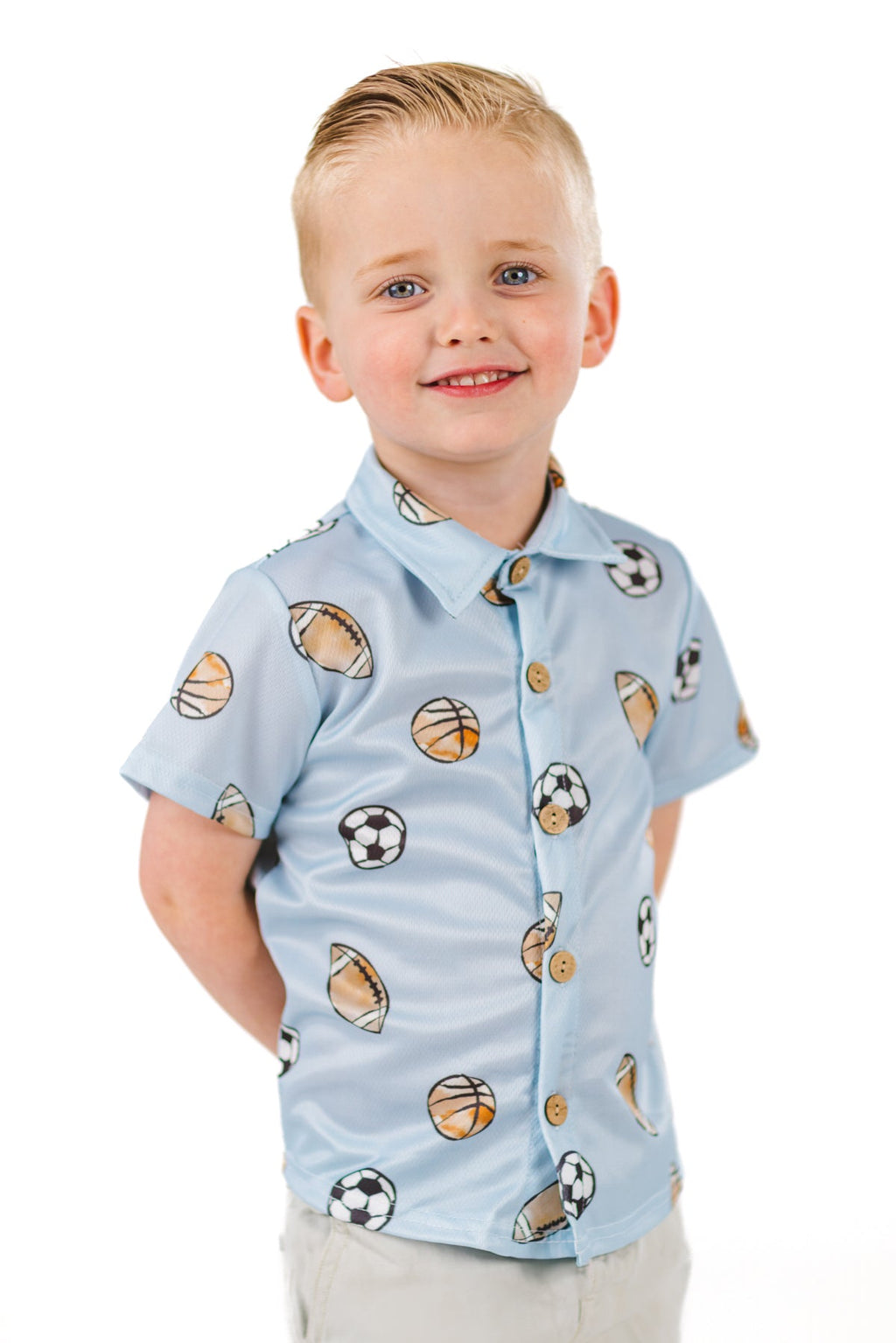 Light Blue Sports Ball Button Down Top