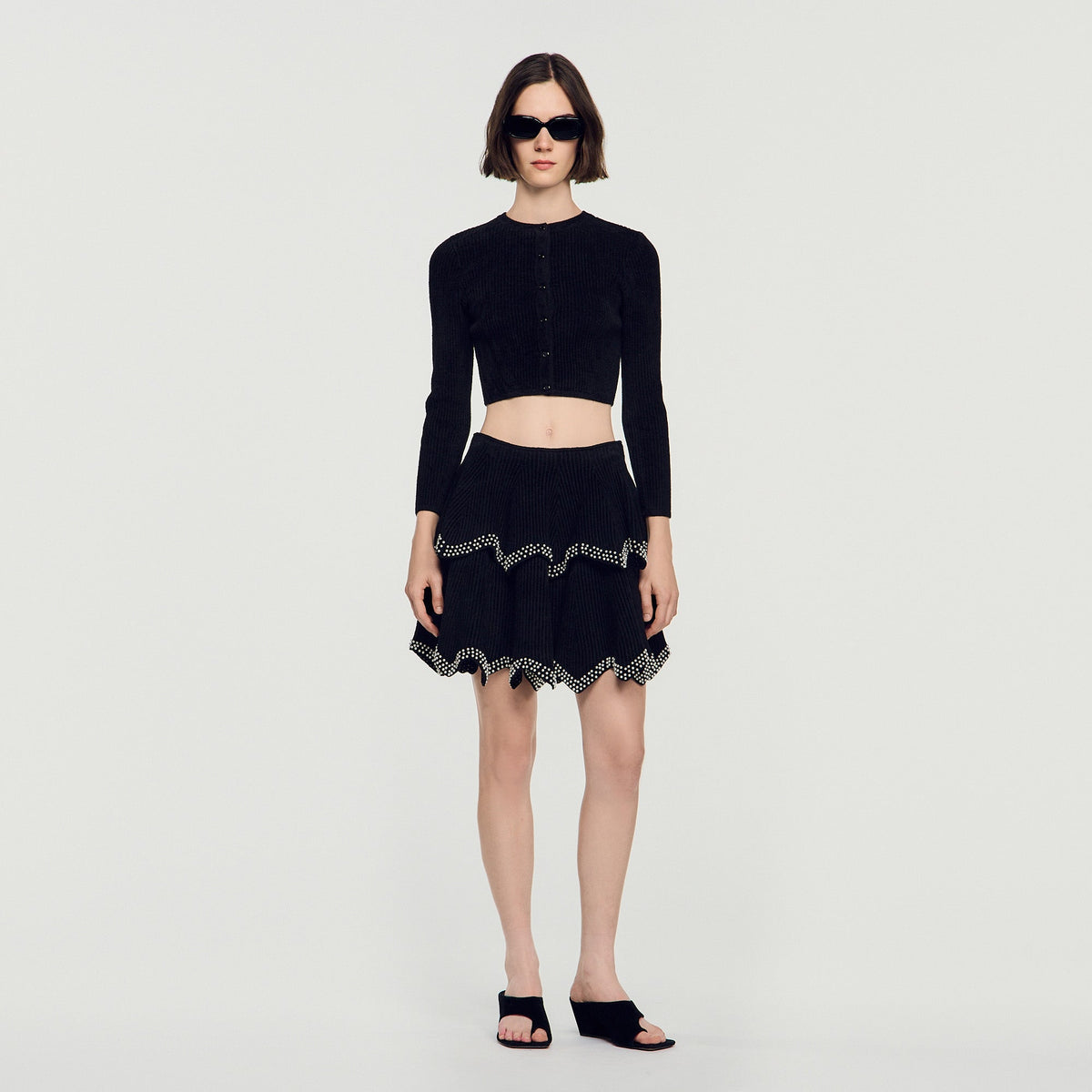 Velvet knit cropped cardigan