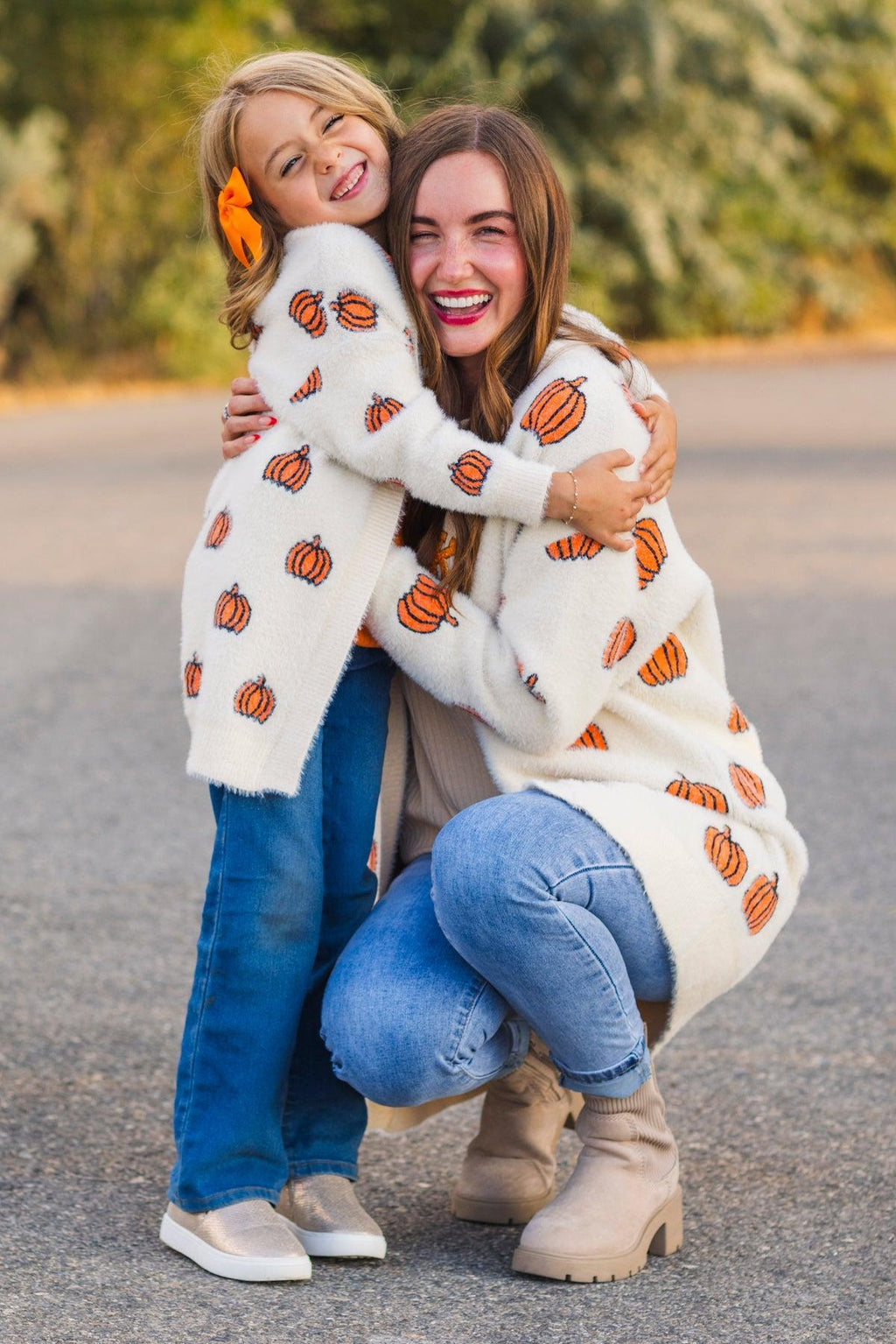 Mom & Me - Cozy Cream Pumpkin Cardigan